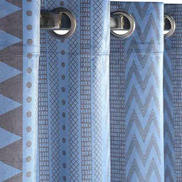 Saral Home Aveda Blue & Grey Geometric Printed Black Out Velvet Long Door Curtain-image-88