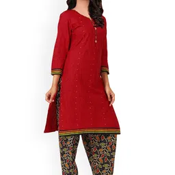 MIRAAN V Neck Ethnic Motifs Printed Pure Cotton Straight Kurta with Patiala & Dupatta-image-27