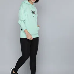 Puma Women Mist Green Graphic Brand Logo Embroidered Hood SWxP Sweatshirt-image-6