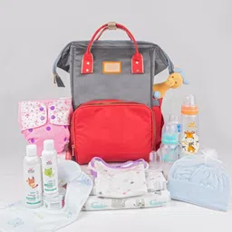 Mylo Kids Grey & Red Water-Resistant Diaper Backpack with Free Diaper Pouch-22