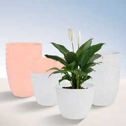 Kuber Industries White & Peach 18 Pieces Lightweight Planters-83