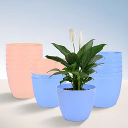 Kuber Industries Blue & Peach 18 Pieces Textured Lightweight Planters-94