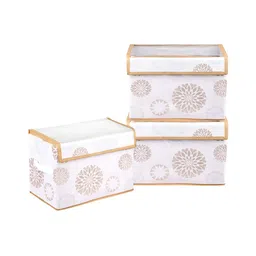Kuber Industries White 3 Pieces Foldable Velcro Transparent Lid Drawer Box Organisers-10