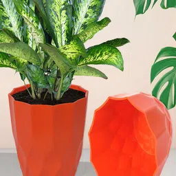 Kuber Industries Orange 4 Pieces Textured Planters-89