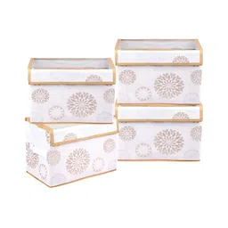 Kuber Industries White 4 Pieces Foldable Transparent Lid Velcro Drawer Box Organisers-46