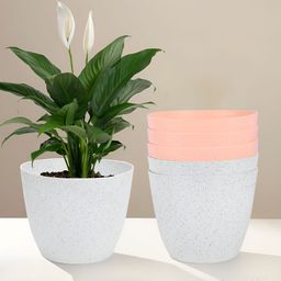 Kuber Industries Marble Cool White & Peach 6 Pieces Lightweight Planters-10