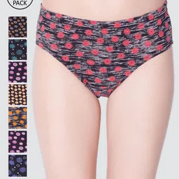 Dollar Missy Pack of 8  Combed Cotton Deep Printed Inner Elasticated Hipster Panty-image-69
