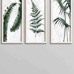 SAF White & Green 3 Pieces Printed UV Textured Premium Framed Wall Painting-18