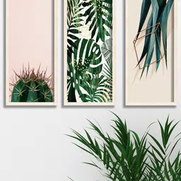SAF White & Green 3 Pieces Tropical Leaves UV Textured Premium Framed Wall Art-image-97