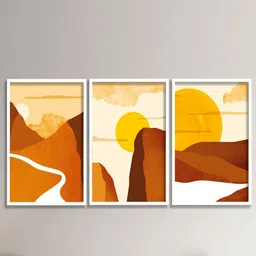 SAF Brown & Yellow 3 Pieces Printed Framed Wall Art-9
