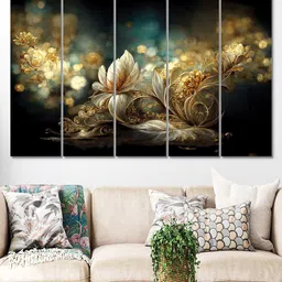 RANDOM Gold Toned Black 5 Pieces Abstract MDF Vinyle Painting-image-77