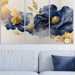 RANDOM Blue 3-Pcs Flowers Abstract Canvas Wall Painting-image-2