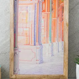 The Decor Mart White & Orange-color Palace Wall Canvas Painting Framed Wall Art-12
