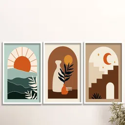 SAF White & Brown 3-Pieces Modern Art Printed Framed Wall Art-image-99
