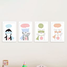 Art Street Kids White & Blue 4 Pieces Animal Superheroes Painting Wall Art-image-20