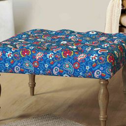 Chumbak Blue & Red Paisley Printed Square Ottoman-17