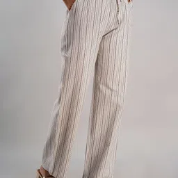 MAUKA Women White & Black Striped Cotton Chambray Palazzos-image-21