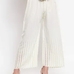 Trendzmy Women Cream-Coloured Flared Palazzos-picture-19