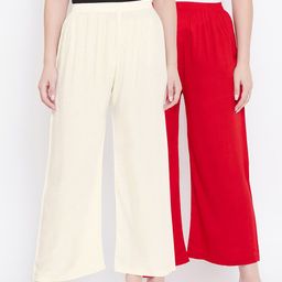 Castle Women White & Red Pack Of 2 Solid Straight Palazzos-picture-24