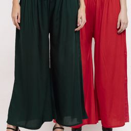 Miaz Lifestyle Women Red & Black Set Of 2 Flared Palazzos-7