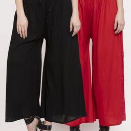 Miaz Lifestyle Women Set Of 2 Red & Black Solid Palazzos-2