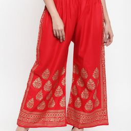 Miaz Lifestyle Women Red & Gold-Toned Ethnic Motifs Printed Palazzos-21