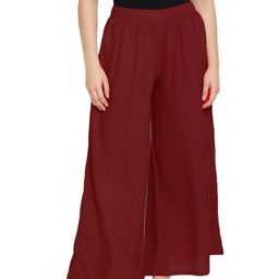 LYRA Women Maroon Cotton Flared Knitted Palazzos-image-39