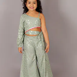 LIL DRAMA Girls Foil Printed Top With Palazzos-image-35