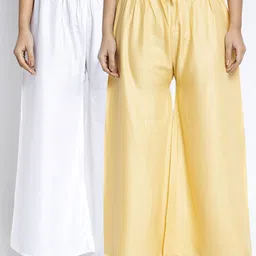 GRACIT Women White & Beige Pack Of 2 Rayon Solid Palazzos-35