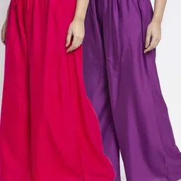 GRACIT Women Pink & Purple Pack of 2 Ethnic Palazzos-image-68