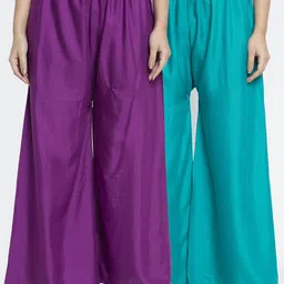 GRACIT Women Pack of 2 Purple & Blue Ethnic Palazzos-picture-13