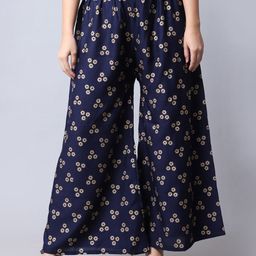 GRACIT Women Navy Blue & Cream-Coloured Floral Printed Ethnic Palazzos-image-58