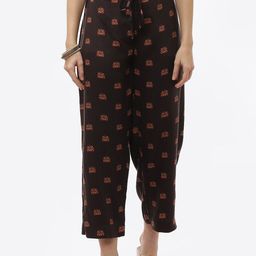 Biba Women Brown & Red Ethnic Motifs Printed Cropped Ethnic Palazzos-picture-1