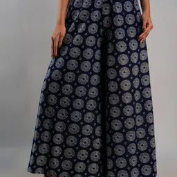 MAUKA Women Navy Blue & White Printed Flared Palazzos-picture-28