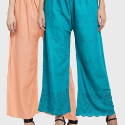 Miaz Lifestyle Women Pack Of 2 Blue & Peach-ColouredEthnic Palazzos-27