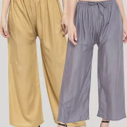 Clora Creation Women Set Of 2 Grey & Beige Palazzos-20