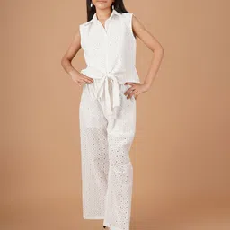 Unique Designers Girls Self Design Shirt Collar Top with Palazzos-image-64