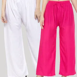 Clora Creation Women Set Of 2 White & Pink Palazzos-7