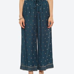 Biba Women Teal & Gold-Toned Floral Printed Palazzos-picture-24