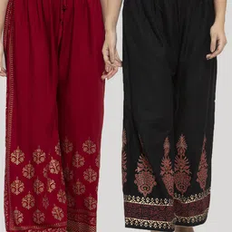 Clora Creation Women Black & Maroon Pack Of 2  Floral Printed Palazzos-16