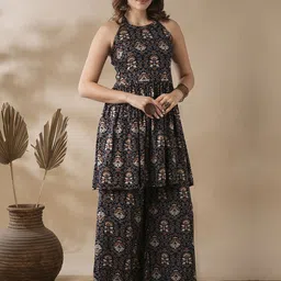 Globus Black Floral Printed Halter Neck Tunic & Palazzo-picture-43