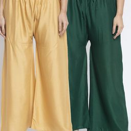 GRACIT Women Pack Of 2 Beige & Green Ethnic Palazzos-image-116