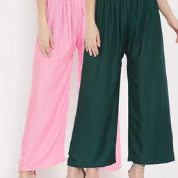 Clora Creation Women Pink & Green Pack Of 2 Palazzos-image-55
