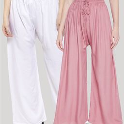Clora Creation Women Pack Of 2 Pink & White Solid Palazzos-image-48