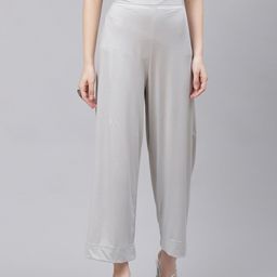 AURELIA Women Silver Solid Knitted Palazzos-image-65