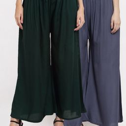 Miaz Lifestyle Women Grey & Green Solid Flared Palazzos Pack of 2-picture-6