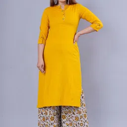 KALINI Women Mustard Yellow Kurta with Palazzos-image-48