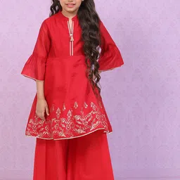 Biba Girls Red & Gold-Toned Floral Printed Kurta with Palazzos-image-76