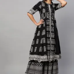 Sangria Ethnic Motifs Printed Pure Cotton A Line Kurta With Palazzos-picture-0