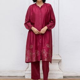 Ganga Printed Raw Silk A-Line Co-ord Set-image-4